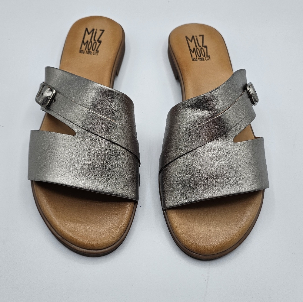 Miz Mooz Latreece Pewter Leather Buckle Slide